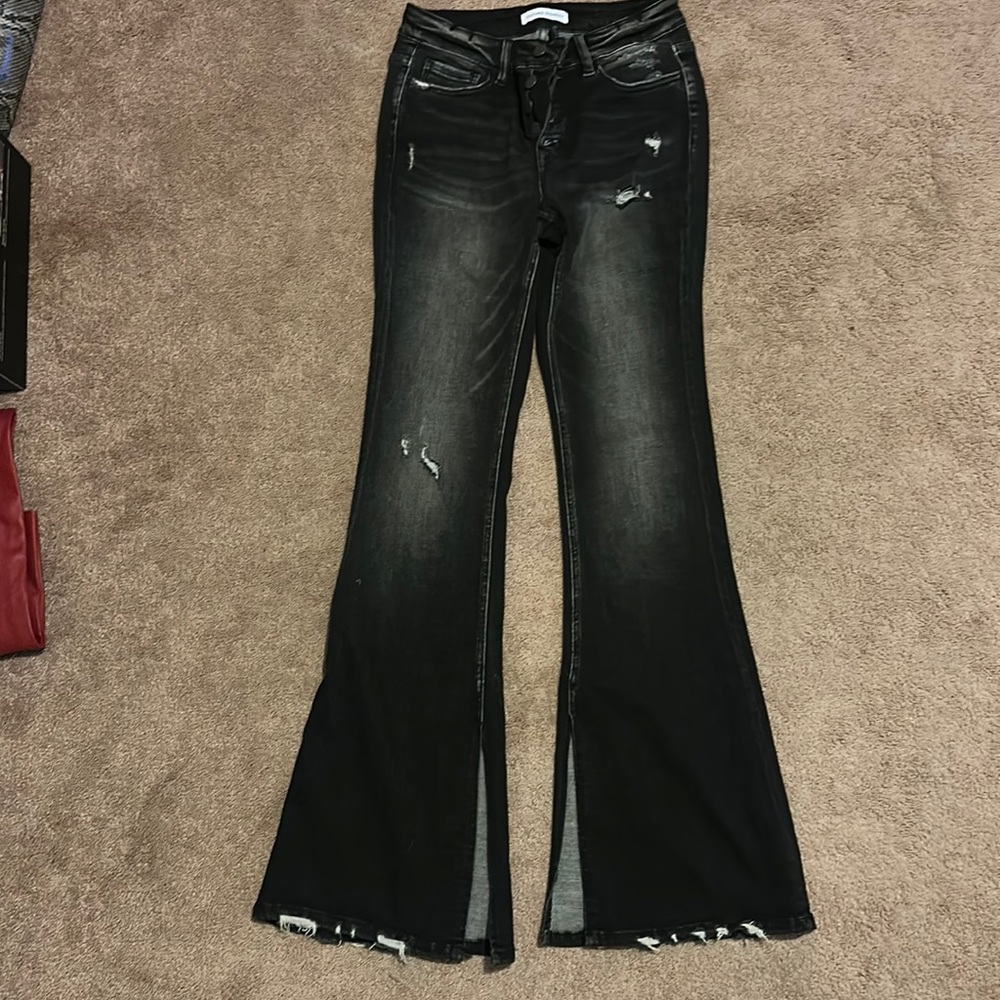 Flying Monkey Diatressed Split wide legged button front jeans never worn.